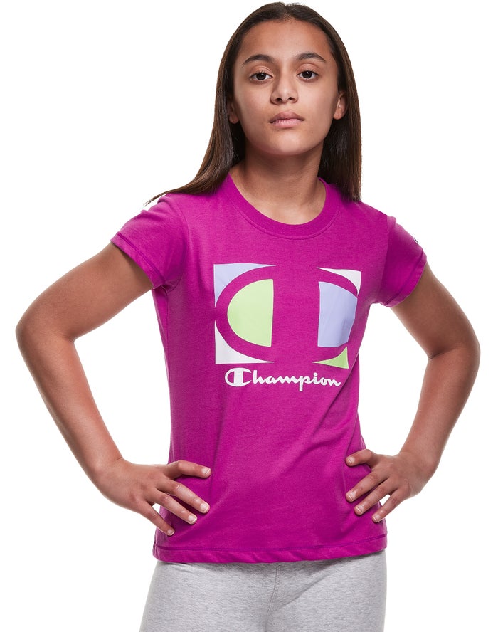 Camiseta Champion Niña - Classic Graphic Colorblock Logo ( Moradas ) 4136257-GI